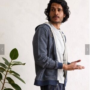 Taylor Stitch - The Après Zip Hoodie in Heather Navy Terry